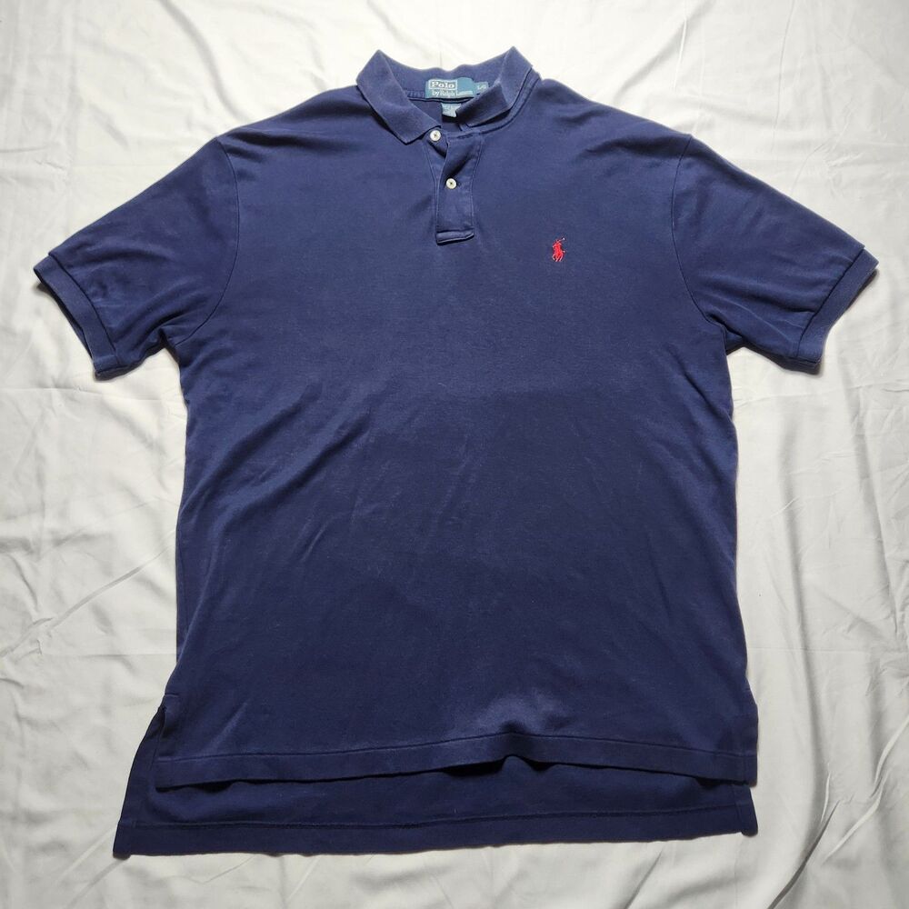 Polo Ralph Lauren Mens Large Cotton Short Sleeve Polo Shirt Blue Navy Red Pony